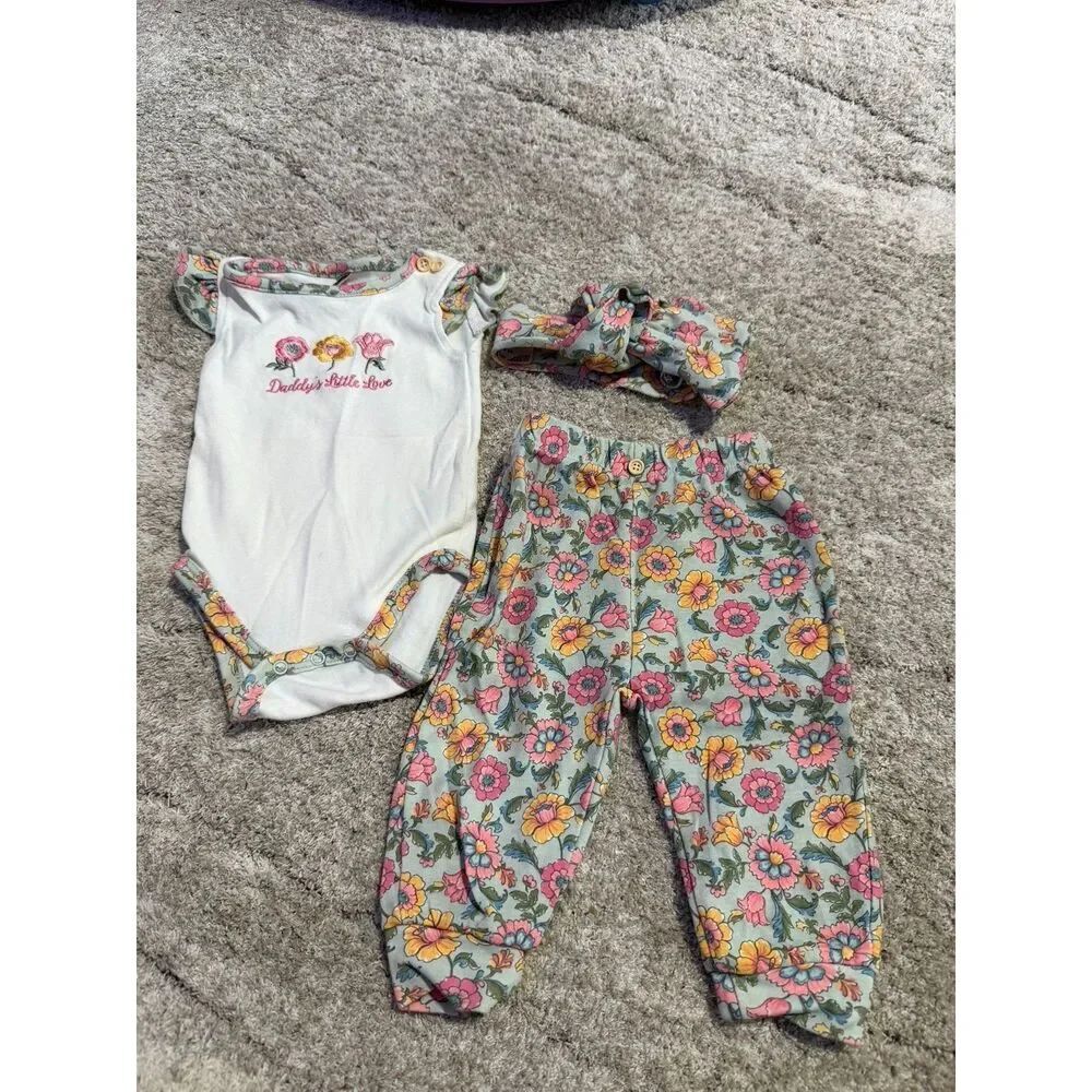 Chickpea Organic Baby Girl Daddy's Little Love Floral Outfit Size 3-6 Month